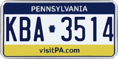 PA license plate KBA3514