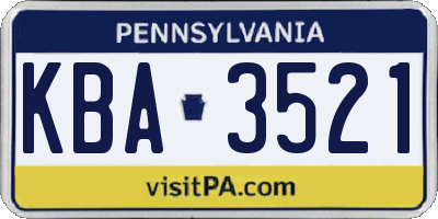 PA license plate KBA3521