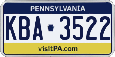 PA license plate KBA3522