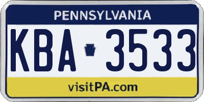 PA license plate KBA3533