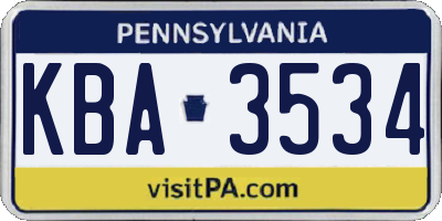 PA license plate KBA3534