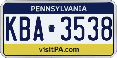 PA license plate KBA3538