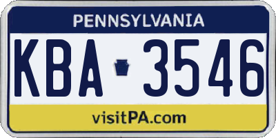 PA license plate KBA3546