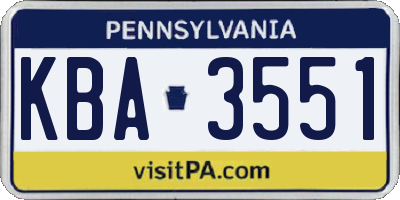 PA license plate KBA3551