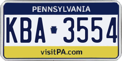 PA license plate KBA3554