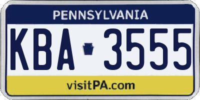 PA license plate KBA3555