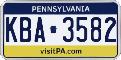 PA license plate KBA3582
