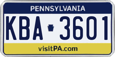 PA license plate KBA3601