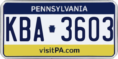 PA license plate KBA3603