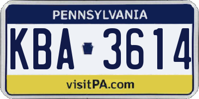 PA license plate KBA3614