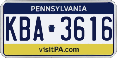 PA license plate KBA3616