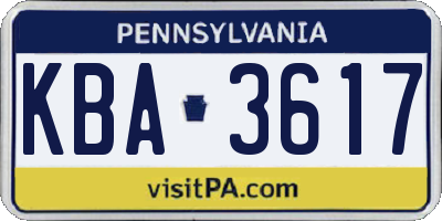 PA license plate KBA3617