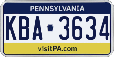 PA license plate KBA3634