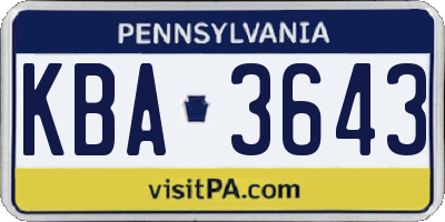PA license plate KBA3643