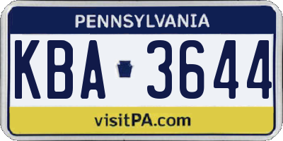PA license plate KBA3644