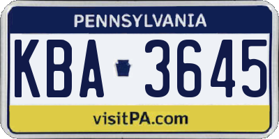 PA license plate KBA3645