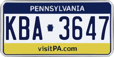 PA license plate KBA3647