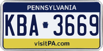 PA license plate KBA3669