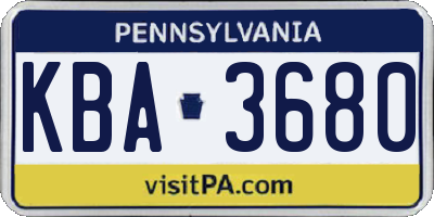 PA license plate KBA3680