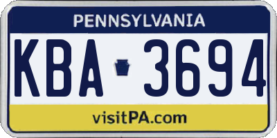 PA license plate KBA3694