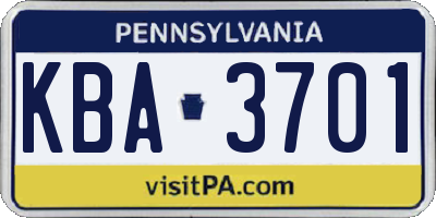 PA license plate KBA3701