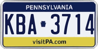 PA license plate KBA3714
