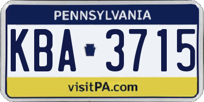 PA license plate KBA3715