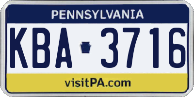 PA license plate KBA3716
