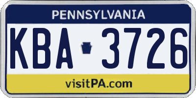 PA license plate KBA3726