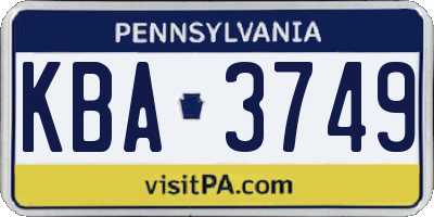 PA license plate KBA3749