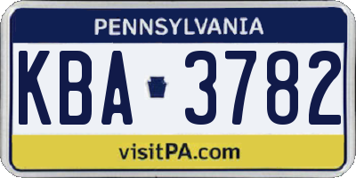 PA license plate KBA3782