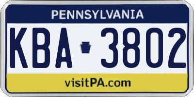 PA license plate KBA3802