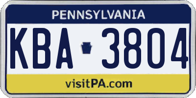 PA license plate KBA3804