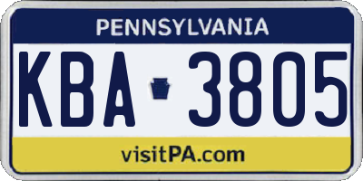 PA license plate KBA3805