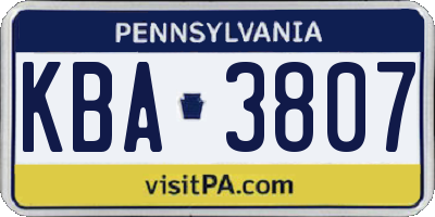 PA license plate KBA3807