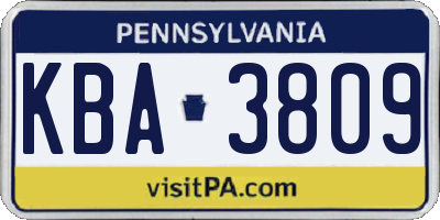 PA license plate KBA3809