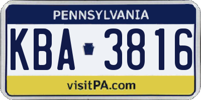 PA license plate KBA3816
