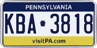 PA license plate KBA3818