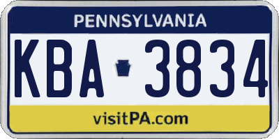 PA license plate KBA3834