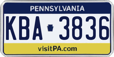 PA license plate KBA3836