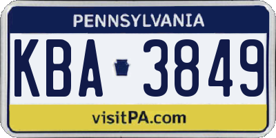PA license plate KBA3849