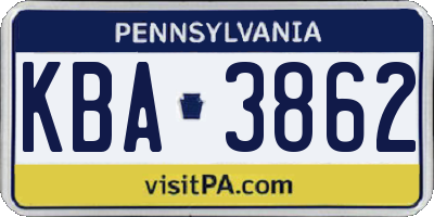 PA license plate KBA3862