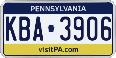 PA license plate KBA3906