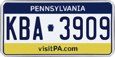 PA license plate KBA3909