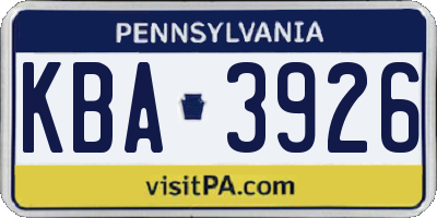 PA license plate KBA3926