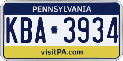 PA license plate KBA3934