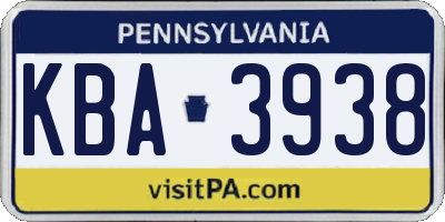 PA license plate KBA3938