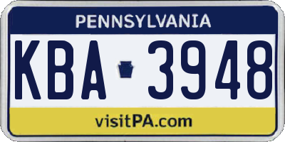 PA license plate KBA3948