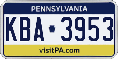 PA license plate KBA3953