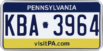 PA license plate KBA3964